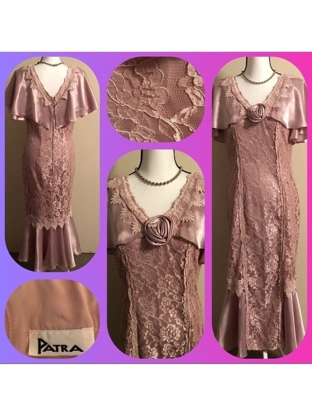 Patra Pretty in Pink Satin & Lace Formal Gown (Size 6) + Free RJ Graziano Gift - Picture 3 of 5